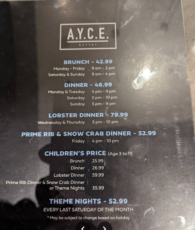 A.Y.C.E Buffet Restaurant Menu – Prices and Hours. Mongolian BBQ ...